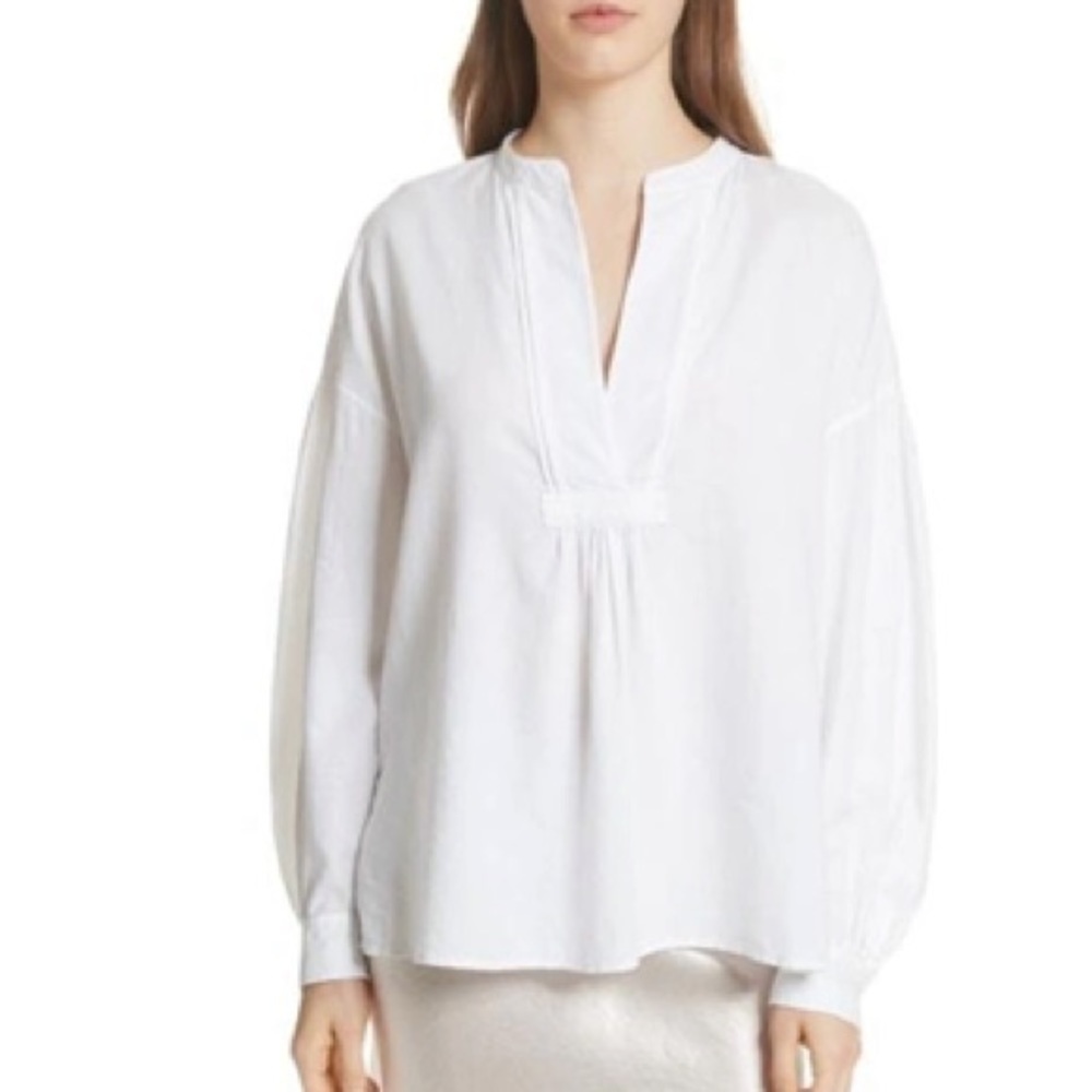 VINCE shirred cotton blouse with long sleeves Size XS